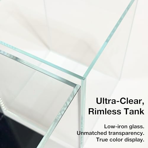 Kit de nano aquário, tanque de vidro pequeno sem aro de 1,5 galão com filtro, luz de aquário e decor