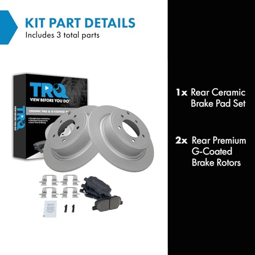 Image of TRQ Rear Brake Pad and Rotor Set Ceramic G Coated Rotors Compatible with 2013 Mitsubishi Outlander ES SE Front Wheel Drive