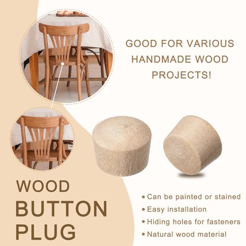 Image of uxcell 50Pcs Wood Button Top Plugs, 13 /32 Inch Round Head Wood Plugs Screw Hole Covers Wooden Screw Plugs for Furniture Tables Chairs