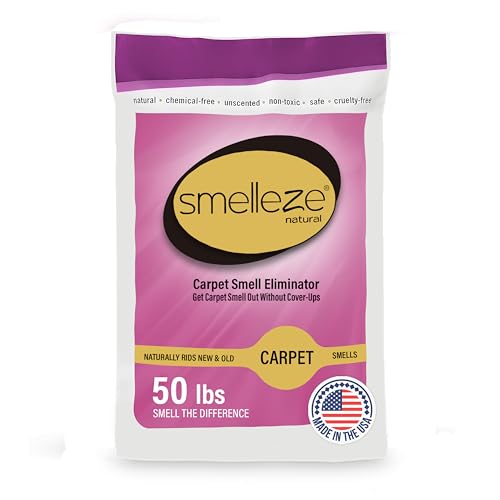 SMELLEZE Natural New Carpet Smell Deodorizer, Carpet Odor Eliminator Powder - Deodorizes All New Carpets, Rugs & Upholstery, 50 lb. Powder
