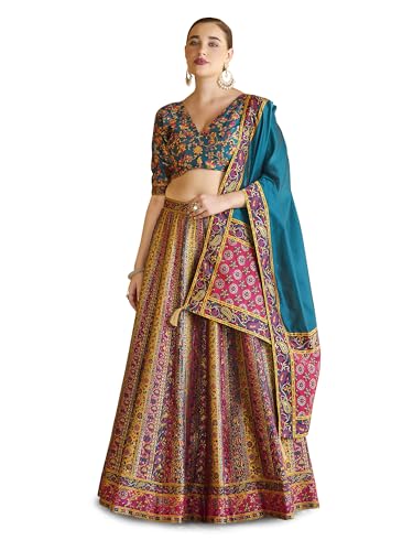 Image of PURVAJA Women's Jacquard Semi-Stitched Lehenga choli