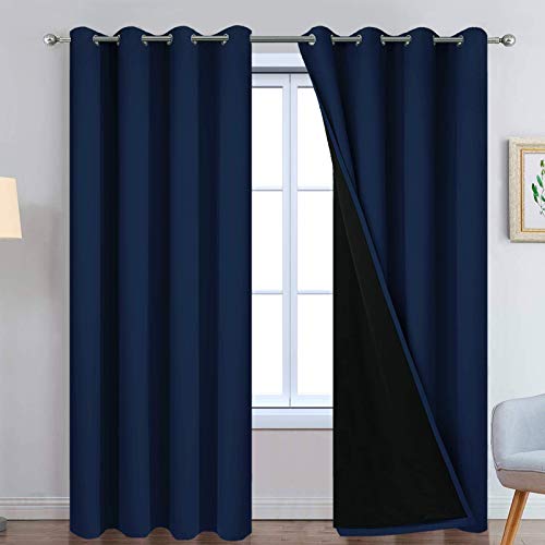 Image of Yakamok 100% Blackout Curtains with Black Lined Thermal Insulated Room Darkening Curtains for Living Room(52Wx96L, Navy Blue, 2 Panels)