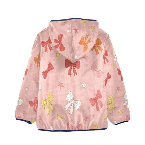 Colorful Bows on Pink Background Toddler Fleece Jacket Girl Boys Hooded Fleece Jacket Coat Warm Outwear Zip-up 3-10T2