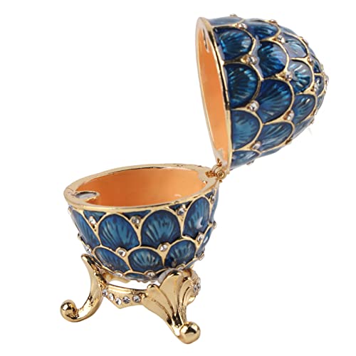Hand Painted Enameled, Jewelry Organizer, Diamante Trinket Box Vintage Egg Collectible Enameled Easter Egg Decoration Crafts Gift(Blue)
