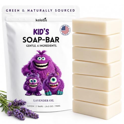 KELEBS Kids Soap Bar, Gentle Lavender Soap, Kids Body Wash Bar, Natural Bar Soap for Kids &amp; Family, with Organic Olive Oil, Naturally Scented, 7 Bars
