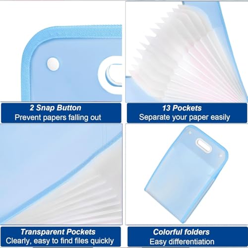 Image of Expanding File Folder, 13 Pockets, Letter Size, Portable Document Organiser with Handle - Multicolor