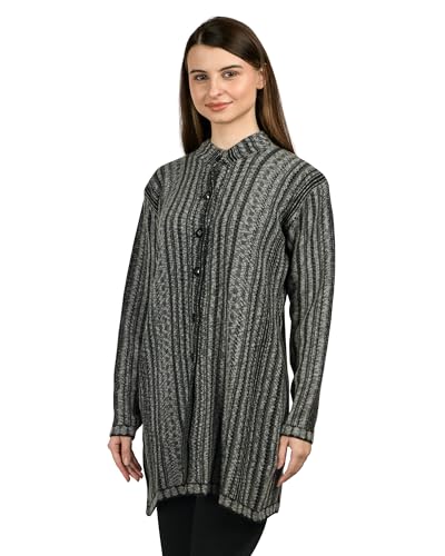 Image of LADYWILLINGTON Women Woolen Long Coat Warm Fabric Cardigan Winter Wear Pure Wool Thick Sweater For Women 100% Rainbow Wool Free Size Cotty With Side Pockets