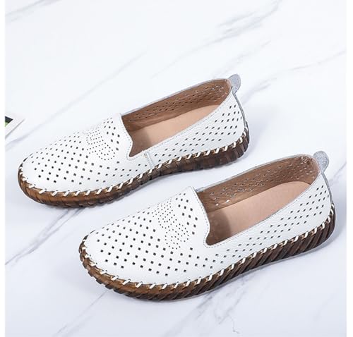 Image of Women's Handmade Leather Casual Beef Tendon Soft Sole Loafers Comfortable Round Toe Breathable Oxford Arch Support Walking Shoes