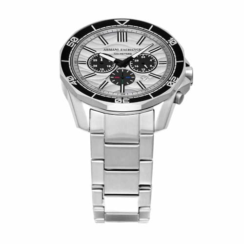 Image of Armani Exchange Silver Tone Watch for Men, Quartz Chronograph Movement and 44mm Case Size with Stainless Steel Strap