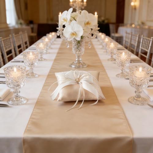 LUOZZY Wedding Ring Bearer Pillow Cushion with Pearls Decorations Wedding Ring Pillow Holder (Champagne 5.89 Inch)