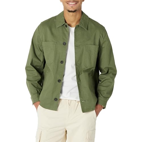 Amazon Essentials Men's Relaxed-Fit Stretch Cotton Utility Jacket, Dark Olive, X-Large