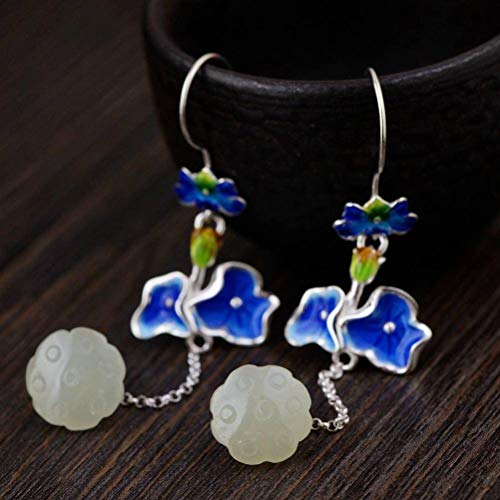 Boucles d'oreilles S925 néphrite anti-allergie pendantes femme émail