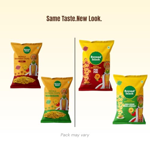 Image of Beyond Snack Nendran Kerala Banana Chips | Combo pack (Original salted, Peri Peri, Sour cream Onion & Parsley)| Thin Crunchy Crispy Snack |300g (100g*3packs)