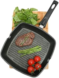 Home Icon Non Stick Griddle Pan for Induction Hob - Grill Pan with Detachable Handle - Steak Pan for Gas Hob - Induction Griddle Pan for Healthy Cooking and Frying with No Oil - 28 cm