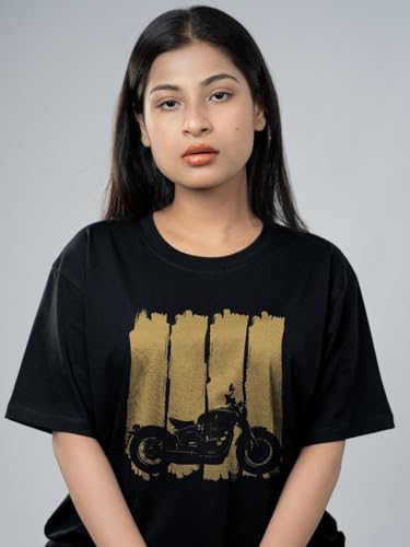 Image of T-Shirt for Men - 100% Cotton Ladakh Motorcycle Rider Half Sleeve Round Neck Graphic Print | Regular & Oversized Fit | 180 /220 GSM | S-5XL | Black, Navy Blue, Olive, Red, White