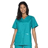 Landau womens Premium 4-pocket Classic Fit Snap Front V-neck Top Medical Scrubs Shirt, Teal,...