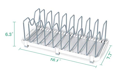 Everie Adjustable Bakeware Organizer Pot Lid Holder Rack For Pots, Cake Molds, Cutting Boards, Mats, Cookware, Large 7.7'' W X 16.1'' D X 6.3'' H #TOP2