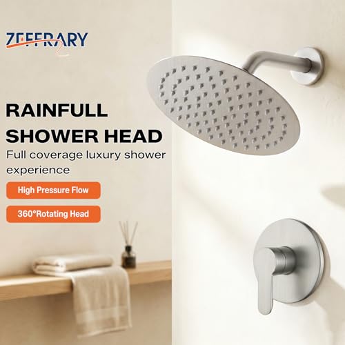 Set de grifería para ducha con válvula, regadera fija de lluvia de 8 pulgadas, cabezal de ducha de alta presión y manija sencilla, sistema de ducha para baño, fácil instalación, montaje en pared, níquel miniatura 6