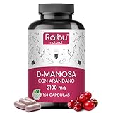 D-Manosa Raibu - 2100 mg alta dosis por día - 160 cápsulas - Con arándano rojo y vitamina C - D Manosa Vegano y Sin Aditivos Químicos - Producido y probado en laboratorio en Europa