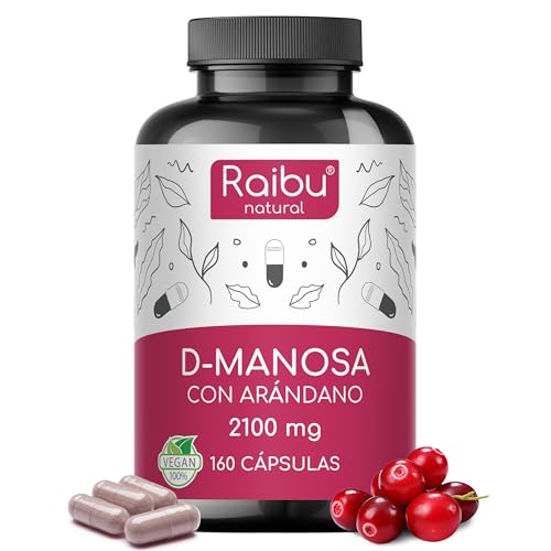 D-Manosa Raibu - 2100 mg alta dosis por día - 160 cápsulas - Con arándano rojo y vitamina C - D Manosa Vegano y Sin Aditivos Químicos - Producido y probado en laboratorio en Europa