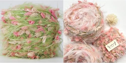 WWnYYUS Hand Spun Yarn 4 Pack of 50g/Skein Wool Cotton Mohair Acrylic with Hand Art Blended Colorful Handmade (Green 2 Pack and Pink 2 Pack)