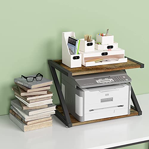 Yoayo Rustic Wood Desktop Printer Stand- Home Printer Stands Table Top, 2 Tier Vintage Printer Table Desk Space Organizer For Office Fax Machine, Scanner, Files, Books With Adjustable Anti-Skid Feet #TOP6