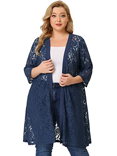 Image of Agnes Orinda Women Plus Size Lace Cardigan 3 /4 Sleeve Cover Up Jacket