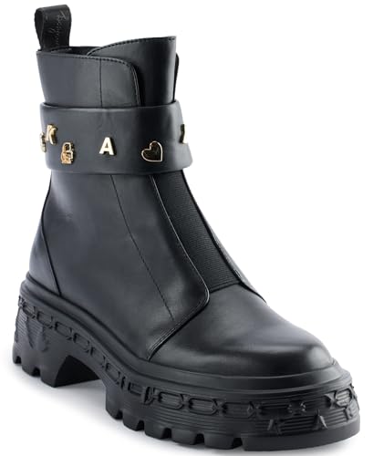 KARL LAGERFELD Women's Latisha Lug Sole Chelsea Boot with Pins Combat