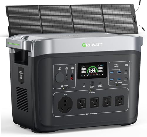 GROWATT Portable Power Station with 200W Solar Panel，Black Infinity 2000 Electric Solar...