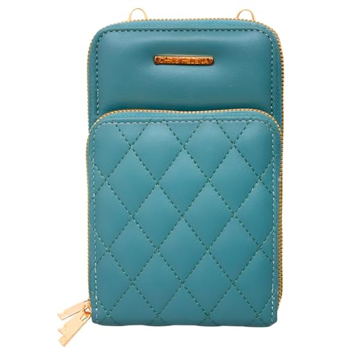 Carteira Feminina Matelassê com 3 Compartimentos, Alça Ajustável, 18cm x 11cm, Azul