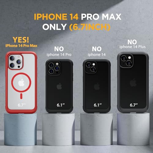 Image of Miracase Magnetic for iPhone 14 Pro Max Case 6.7 inch, (Compatible with MagSafe) Upgrade Full-Body Clear Phone Bumper Case with Built-in 9H Tempered Glass Screen Protector, Magnetic Red