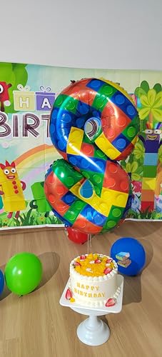 Image of 32 Inch Building Block Number 35 Balloons birthday Block Themed Large Big Helium Foil Mylar Balloon for Girls Boys Birthday Party Decoration Supplies