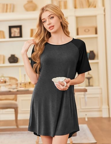 Image of Ekouaer Nightgowns for Women Bamboo Viscose Night Gown Short Sleeve Sleep Shirt Cooling Nightshirt Soft Sleepwear S-XXXL