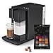 Tchibo Qbo MILK MASTER Premium Kapselmaschine inkl. 16 recyclebare Qbo Kapseln für Cappuccino, Espresso, Caffè Crema, Milchschaum auf Knopfdruck mit abnehmbarem Milchtank 300ml, Velvet Black