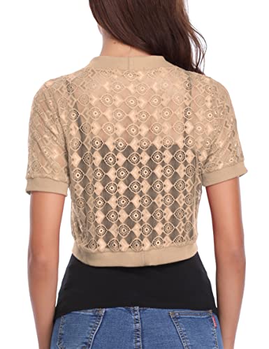 Totatuit Short Sleeve Bolero Jackets For Evening Dresses Summer Cropped Classic Crochet Sweaters Lace Floral Sheer Shrugs Khaki M #TOP6