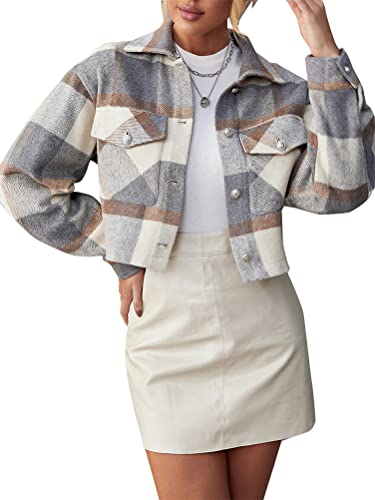 Veste à carreaux femme poches utility manteau boutonné chic