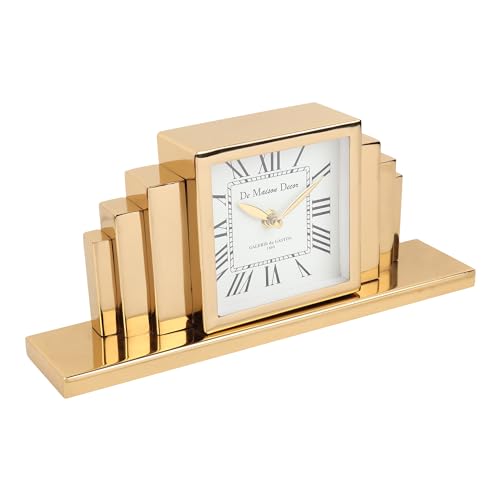 Image of Decor de Maison Handcrafted Metropolitan Marvel Table Clock for Living Room, Bedroom, Study Table | Classic Non-Ticking Tabletop Battery Operated Analog Desk Clock in Silver (33x7x14cm)