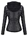 Springrain Women's Faux Leather Jacket Moto Biker Coat with Detachable Hood Motorcycle Jacket (XX-Large, Black)