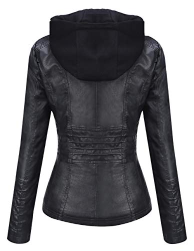 Springrain Women's Faux Leather Jacket Moto Biker Coat with Detachable Hood Motorcycle Jacket3