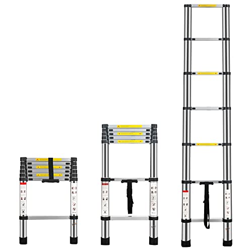 Multibao 6.56FT / 2M Telescopic Ladder Aluminium Loft 2.0M Telescoping Ladders Portable Extendable Multi Purpose DIY Tools Max Load 150kg(330lb)