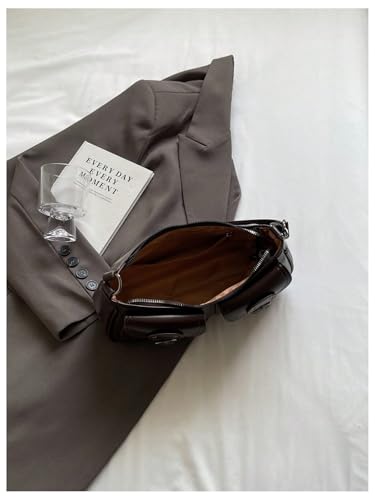 Women's Vintage Double Pockets PU Leather Shoulder Bag Zipper Underarm Bags Y2K Clutch Purses2