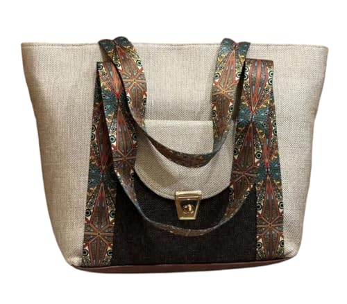 Image of Babbotty Jute Stylish Tote Bags for Women Big Size with Zip Multiple Compartments Inner Pocket Ladies Purse Handbags Girls Shoulder Hobo Bag for Office College Daily Use & Travel