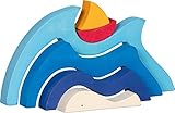 goki Evolution 58317 – Designpuzzle Wellen und Segelboot aus Holz – Stapelspiel zum kreativen Spielen – Made in Europe