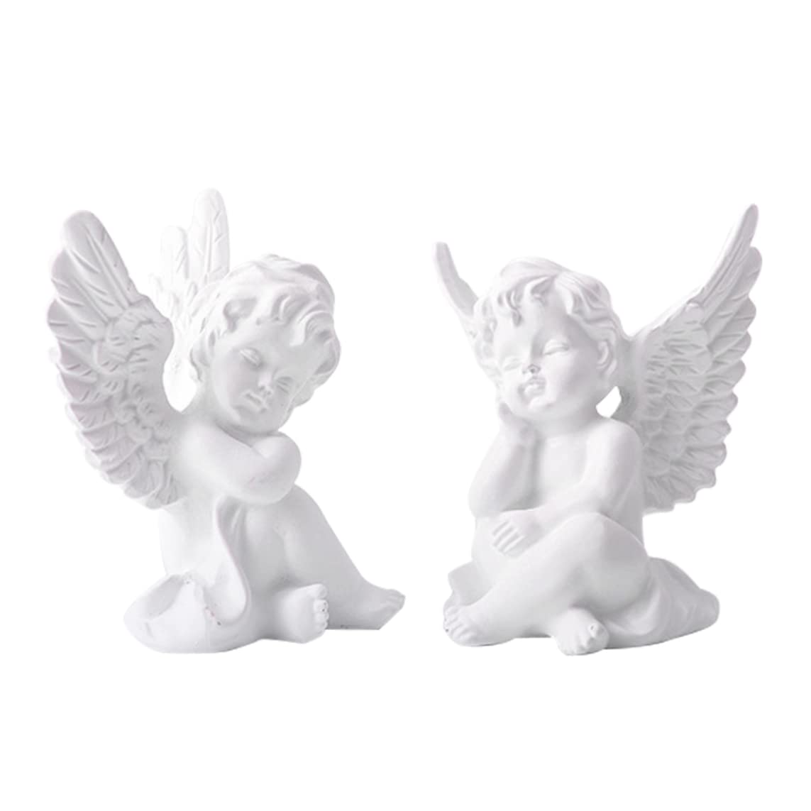 Figurine chérubin protecteur | Duo de sculptures bébé ange blanc pour une ambiance sereine