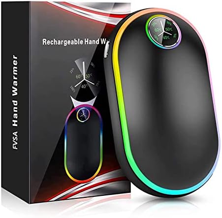 FVSA Rechargeable Hand Warmer - Christmas Stocking Stuffers Gifts, 7 Changing Colors Lights Electric Hand Warmers 10000Mah, (13-18 Hours) Portable USB Reusable, Winter Gifts for Men - Night Black