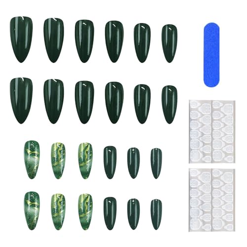 24 Piezas De Esmalte De Uñas Verde, 2 Piezas De Pegamento De Gelatina, 1 Pieza De Lima De Uñas, Uñas Simples Y Modernas De Usar, Decoración De Manicura Para Mujeres