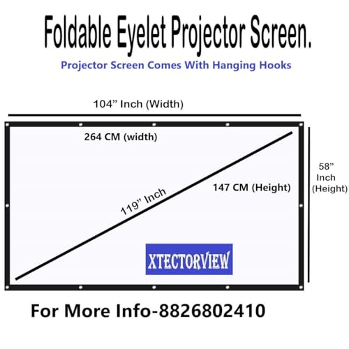 Image of 119 Inch Foldable Projector Screen (Anti-Light) (Anti-Crease) Wrinkle-Free Ratio 16:9 Full HD 4k 3D Supported for Home Cinema, Theater Indoor, Outdoor Movie-(148 cm, (H) x 266 cm (W))