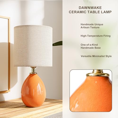 Image of Dawnwake 18.5 inch Table Lamp Set of 2 for Living Room Bedroom, Bedside Lamps for Night Stands, Desk Nightstand Lamp Dimmable, Modern Linen Cream Ceramic Lamps (Orange)