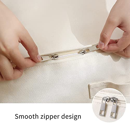 3-Pack Large Canvas Comforter Storage Bags for Clothes Sweater Clothes Organizer with Dual Zipper Three Carrying Handles for Blanket Closet Storage Container - Image 4