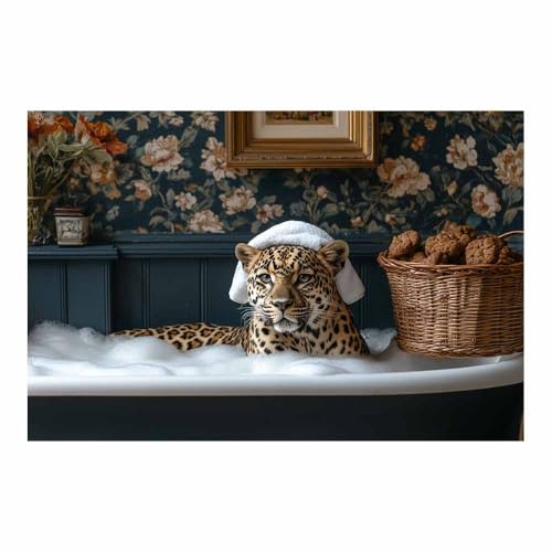 Poster animalier léopard art de bain tableau blanc salon 70x100